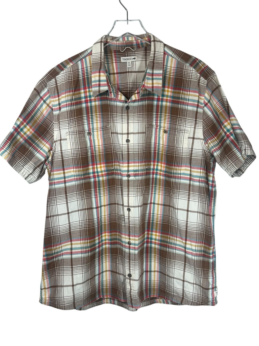 TOAD & CO. Men's XXL Brown Plaid Western Style Short-Sleeve Button-Up Shirt
